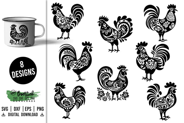 Rooster folk art SVG files SVG Boertiek 