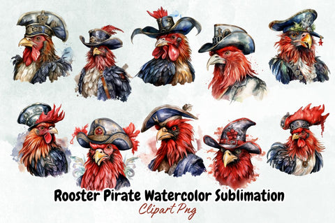 Rooster Pirate Watercolor Sublimation Bundle Sublimation Designangry 