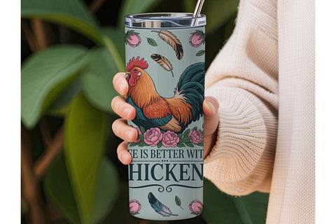 Rooster & Roses 20oz Tumbler Wrap Sublimation DesignSVG 