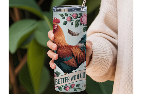 Rooster & Roses 20oz Tumbler Wrap Sublimation DesignSVG 