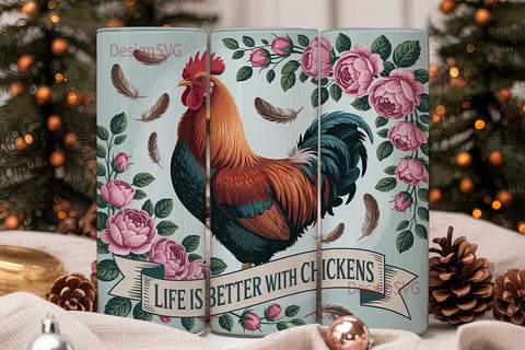 Rooster & Roses 20oz Tumbler Wrap Sublimation DesignSVG 