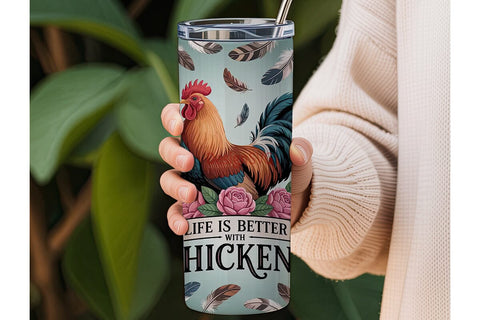 Rooster & Roses 20oz Tumbler Wrap Sublimation DesignSVG 