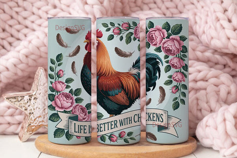 Rooster & Roses 20oz Tumbler Wrap Sublimation DesignSVG 