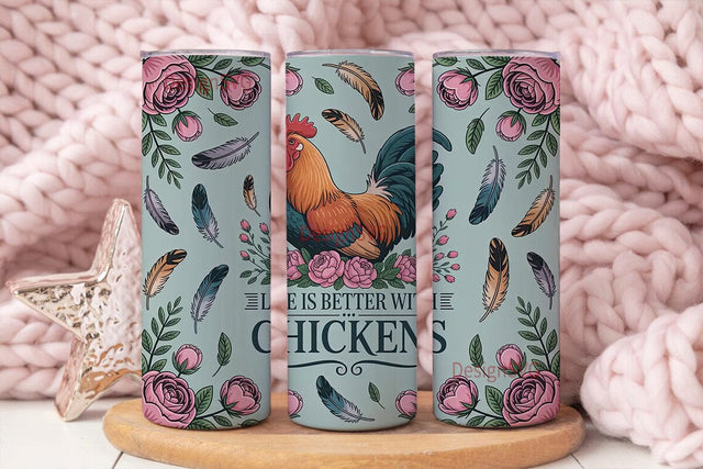 Rooster & Roses 20oz Tumbler Wrap Sublimation DesignSVG 