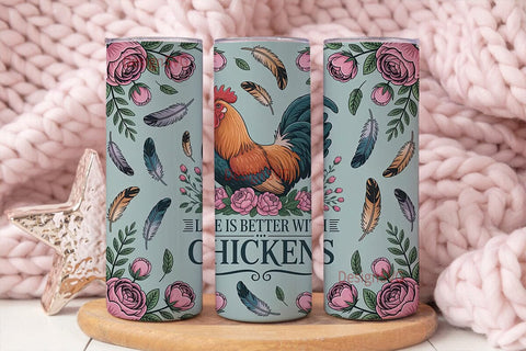 Rooster & Roses 20oz Tumbler Wrap Sublimation DesignSVG 