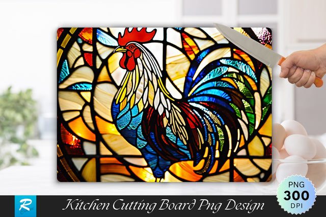Rooster Stained Glass Background Cutting Board Sublimation Regulrcrative 