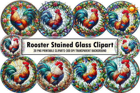 Rooster Stained Glass Clipart Sublimation designartist 