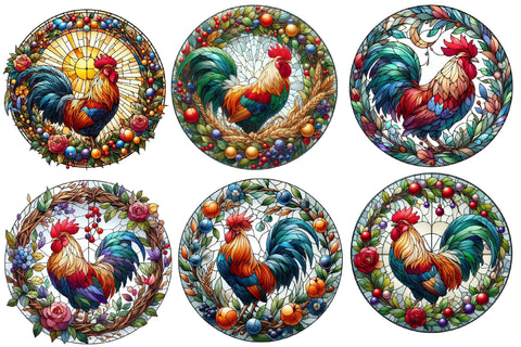 Rooster Stained Glass Clipart Sublimation designartist 