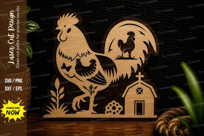 Rooster Village Landscape Laser Cut Svg Design SVG Regulrcrative 