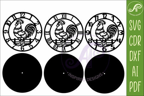 Rooster Wall Clock SVG Farmhouse Clock Laser Cut File SVG APInspireddesigns 
