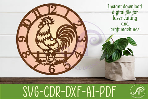 Rooster Wall Clock SVG Farmhouse Clock Laser Cut File SVG APInspireddesigns 