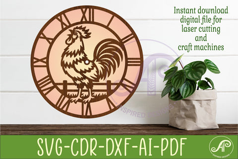 Rooster Wall Clock SVG Farmhouse Clock Laser Cut File SVG APInspireddesigns 