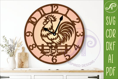 Rooster Wall Clock SVG Farmhouse Clock Laser Cut File SVG APInspireddesigns 