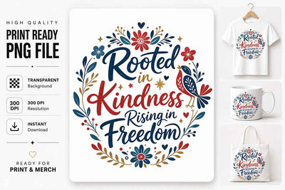 Rooted In Kindness Rising In Freedom PNG | Inspirational Patriotic Sublimation Design SVG BillahCrafts 
