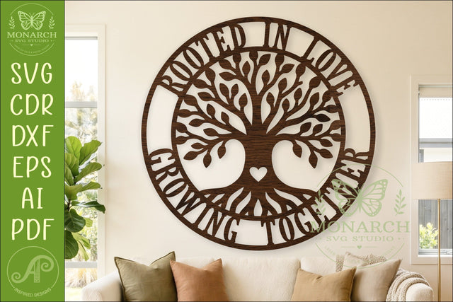 Rooted in Love Growing Together Family Tree Sign Laser Cut SVG APInspireddesigns 