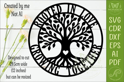 Rooted in Love Growing Together Family Tree Sign Laser Cut SVG APInspireddesigns 