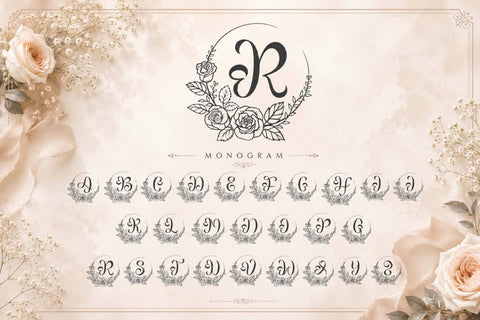 Rosabelle Flower Monogram Font Prasetya Letter 
