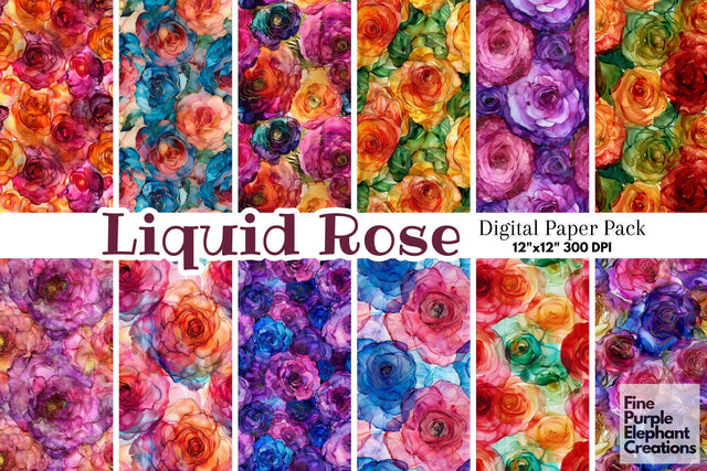 Rose Alcohol Ink Digital Paper - Flower Floral Summer Sublimation Digital Pattern Fine Purple Elephant Creations 