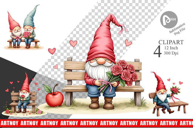 Rose Bouquet Gnome Clipart Sublimation artnoy 