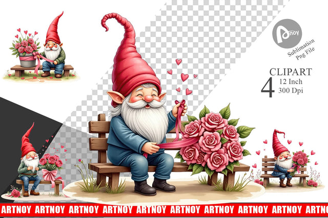 Rose Bouquet Gnome Clipart Sublimation artnoy 