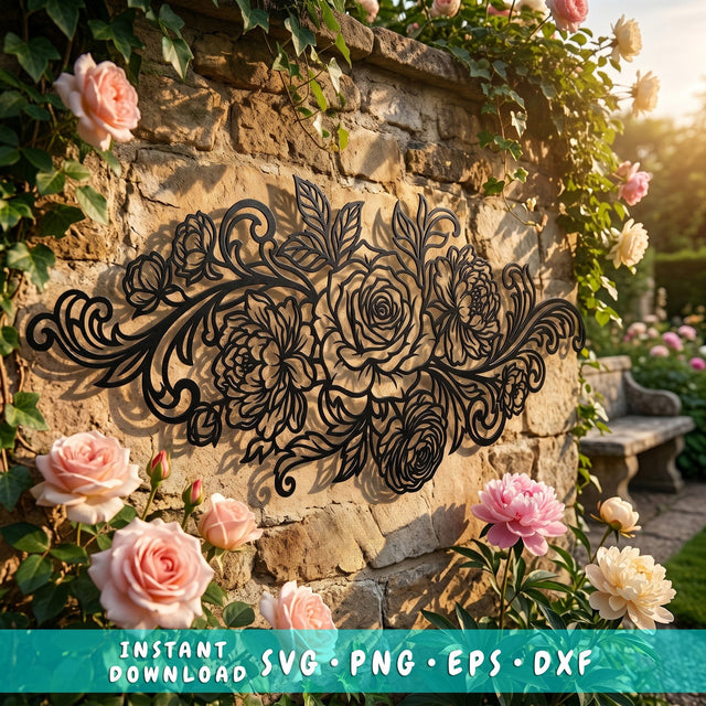 Rose Bouquet Laser SVG | Laser Cut Flower Wall Art DXF | CNC Plasma Cut File | Metal Garden Decor Svg | Rose Peony Design Png Eps SVG HappyDesignStudio 