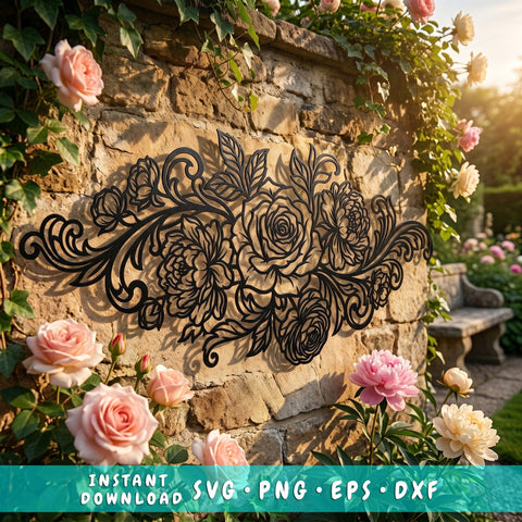 Rose Bouquet Laser SVG | Laser Cut Flower Wall Art DXF | CNC Plasma Cut File | Metal Garden Decor Svg | Rose Peony Design Png Eps SVG HappyDesignStudio 