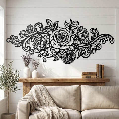 Rose Bouquet Laser SVG | Laser Cut Flower Wall Art DXF | CNC Plasma Cut File | Metal Garden Decor Svg | Rose Peony Design Png Eps SVG HappyDesignStudio 