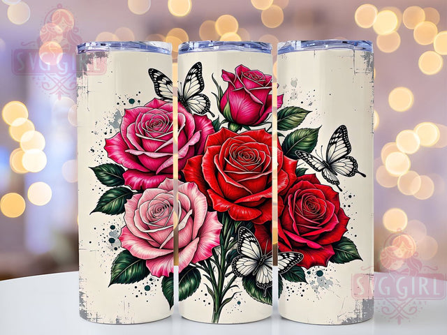 Rose & Butterfly Art 20oz Tumbler, Rose Design, Butterfly Art, Floral Theme, Sublimation Wrap, 20oz Tumbler, Romantic Aesthetic, Nature Charm Sublimation SvggirlplusArt 