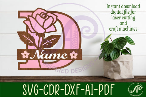 Rose Capital Monogram Letter D SVG SVG APInspireddesigns 