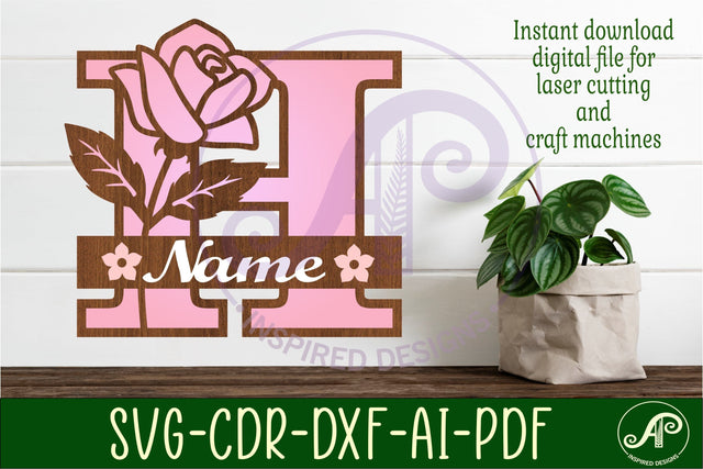 Rose Capital Monogram Letter H SVG SVG APInspireddesigns 