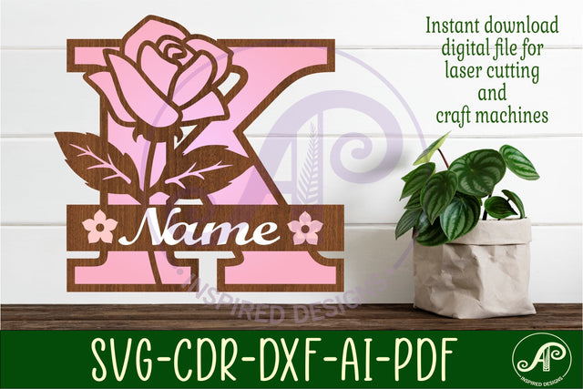 Rose Capital Monogram Letter K SVG SVG APInspireddesigns 