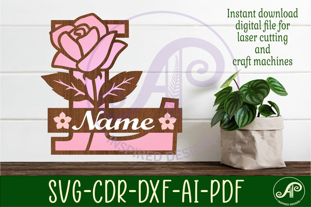 Rose Capital Monogram Letter L SVG SVG APInspireddesigns 