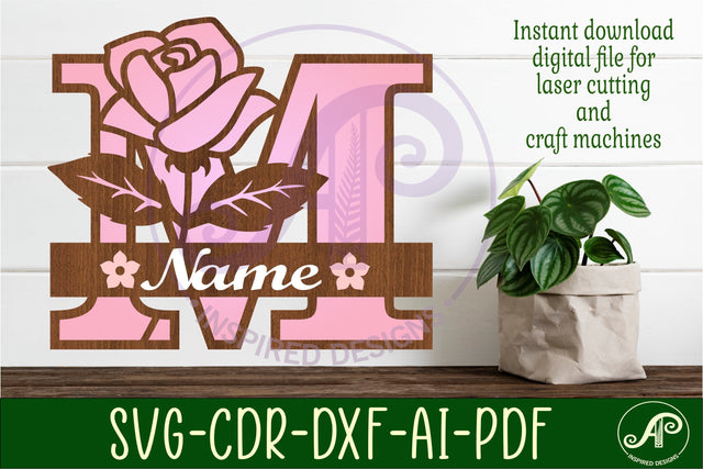 Rose Capital Monogram Letter M SVG SVG APInspireddesigns 