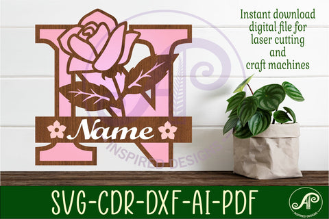 Rose Capital Monogram Letter N SVG SVG APInspireddesigns 