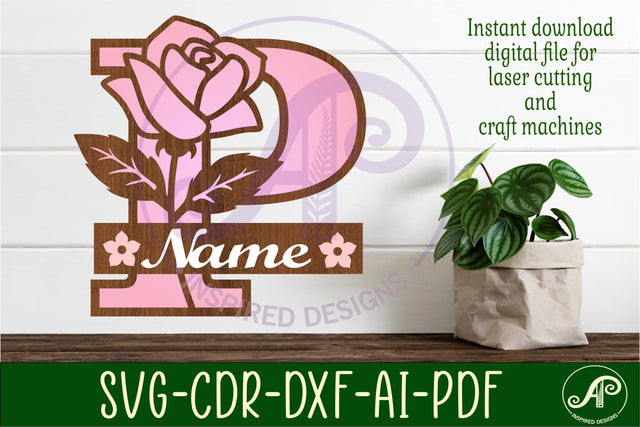 Rose Capital Monogram Letter P SVG SVG APInspireddesigns 