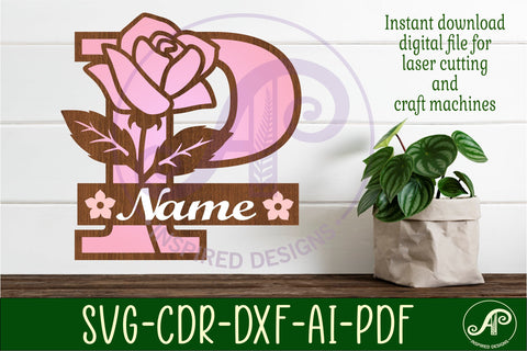 Rose Capital Monogram Letter P SVG SVG APInspireddesigns 