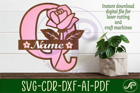 Rose Capital Monogram Letter Q SVG SVG APInspireddesigns 