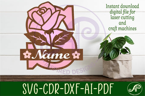 Rose Capital Monogram Letter S SVG SVG APInspireddesigns 