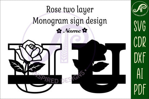 Rose Capital Monogram Letter U SVG SVG APInspireddesigns 
