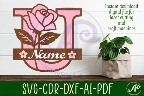 Rose Capital Monogram Letter U SVG SVG APInspireddesigns 