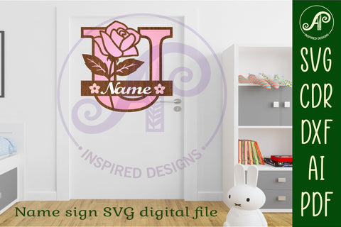 Rose Capital Monogram Letter U SVG SVG APInspireddesigns 