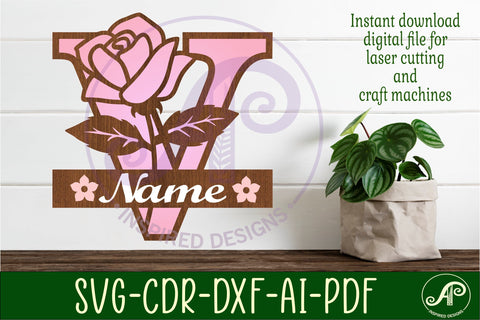 Rose Capital Monogram Letter V SVG SVG APInspireddesigns 