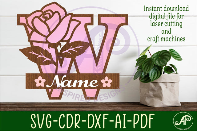 Rose Capital Monogram Letter W SVG SVG APInspireddesigns 