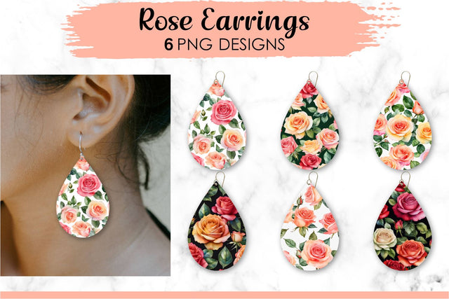 Rose Earrings, Flower Teardrop Earring Designs, Earring Sublimation Designs, Teardrop Earrings Bundle, Earrings Template, Sublimation Earrings, PNG Earrings, Spring Sublimation Earrings Sublimation KatineDesign 