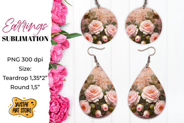 Rose Earrings Sublimation. Vintage earrings design Sublimation Yustaf Art Store 