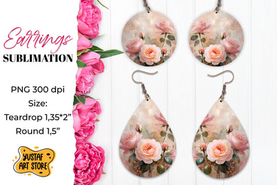 Rose Earrings Sublimation. Vintage earrings design Sublimation Yustaf Art Store 