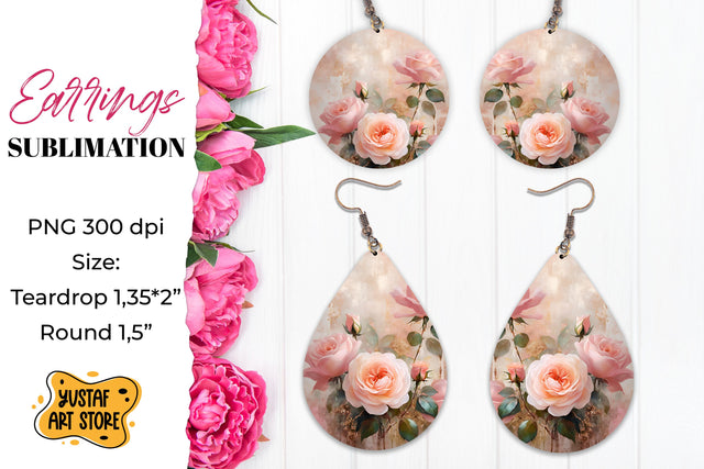 Rose Earrings Sublimation. Vintage earrings design Sublimation Yustaf Art Store 