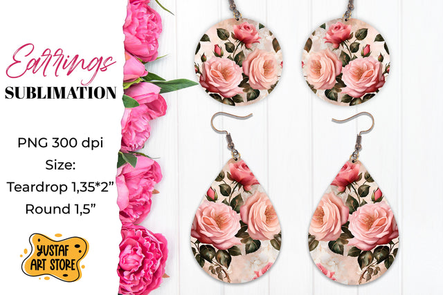 Rose Earrings Sublimation. Vintage earrings design Sublimation Yustaf Art Store 