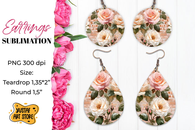 Rose Earrings Sublimation. Vintage earrings design Sublimation Yustaf Art Store 
