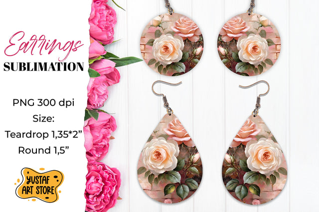 Rose Earrings Sublimation. Vintage earrings design Sublimation Yustaf Art Store 